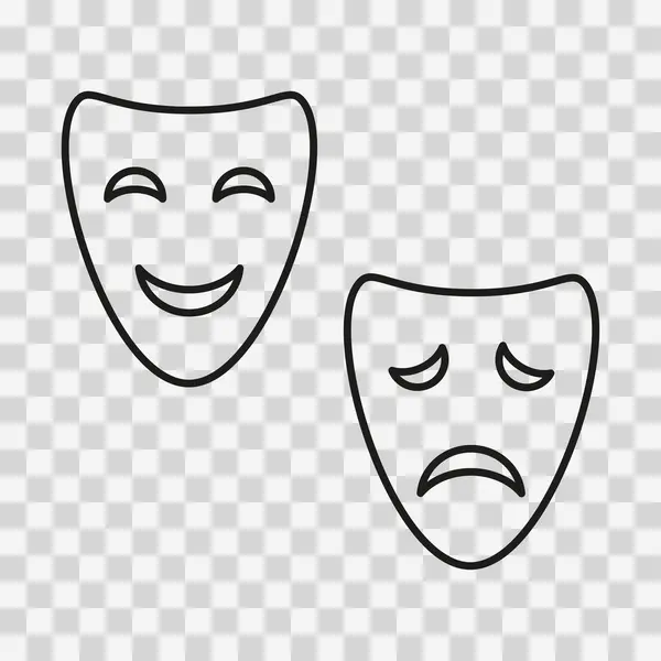Tiyatro Maskesi Simgesi. Maske Maskesi Simge Vektör İllüstrasyonu. Maskeler. Komedi ve trajedi tiyatro maskeleri. Trajik ve komik çizgi romanların simgeleri. Vektör illüstrasyonu