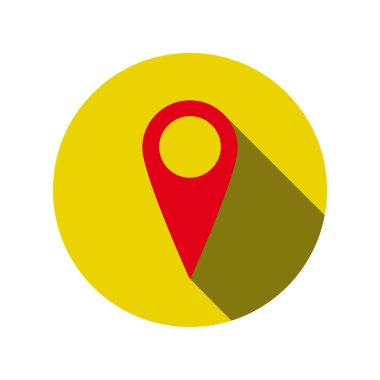 Harita işaretleyici. İşaretleyici konumu simgesi düz stil. Sarı arkaplanda harita işaretleyici düğmesi. Vektör illüstrasyonu