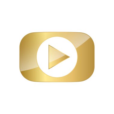 Altın çalma tuşu. Başlatma simgesini çal. Altın oyun sembolü. Simgeyi izole et. Altın vektör ikonunu oyna. Vektör illüstrasyonu