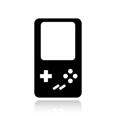 Taşınabilir oyun konsolu. Eski taşınabilir konsol oyunu. 90 'ların Retro Games aleti. Taşınabilir klasik konsol oyun yastığı düz tasarımı. vektör illüstrasyonu