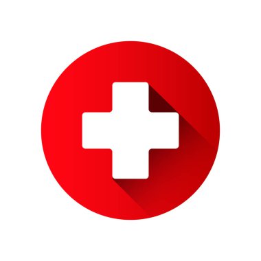 Tıbbi işaret ya da eczane simgesi. Kırmızı daire şeklinde, gölgeli.