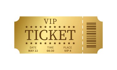 Altın bilet. Beyaz arkaplanda altın kupon ya da geçiş kartı