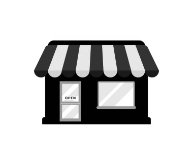 Dükkan ikonu. Simgeyi beyaz arkaplanda siyah beyaz renklerde sakla