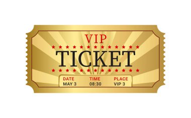 VIP bileti ya da altın geçiş beyaz arka planda izole edildi