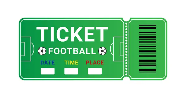 Soyut yeşil alan ve barkodlu bir futbol maçına bilet ya da geçiş kartı. Vektör illüstrasyonu beyaz arkaplanda izole edildi