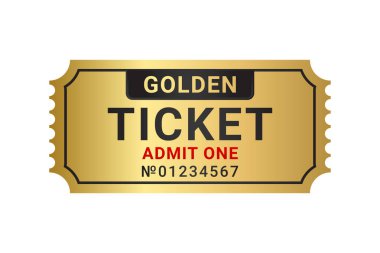 Altın bilet ya da altın giriş kartı beyaz arka planda