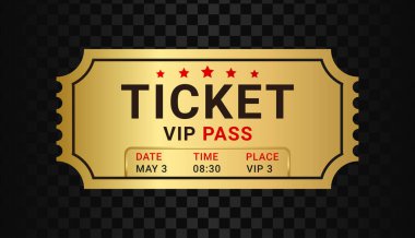 Bilet ya da kupon altın rengi. Altın VIP giriş kartı