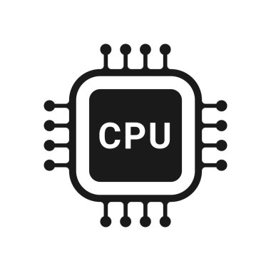 Çip simgesi ya da merkezi işlemci sembolü. Yapay zeka mikroçip işareti. İşlemci rozeti. Beyaz arkaplanda vektör illüstrasyonu