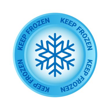 Donmuş ürün etiketi sende kalsın. Kar Tanesi logo simgesi. Buzlu gıda sembolü. Soğuk işaret. Beyaz arkaplandaki paket için dondurucu depolama kartı