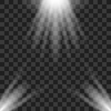 Işık etkisi. Parlak spot ışıkları. Grafik ışın aydınlatması. Vektör illüstrasyonu.