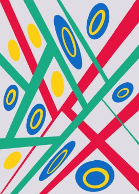 Rastgele renk ve şekillerin sinerjik bir karışımının hayal gücünden oluşan soyut bir arkaplan çizimi.