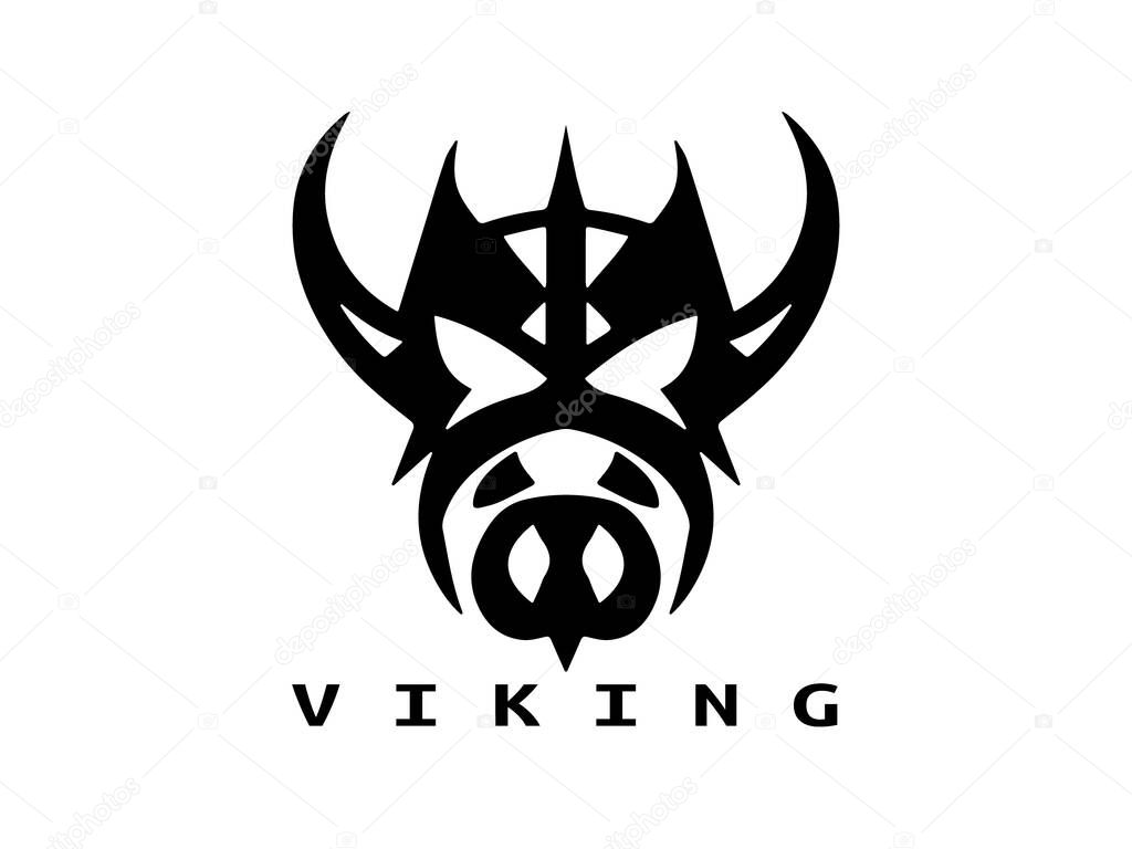 Viking head face logo template. Viking Logo Design Vector Template.