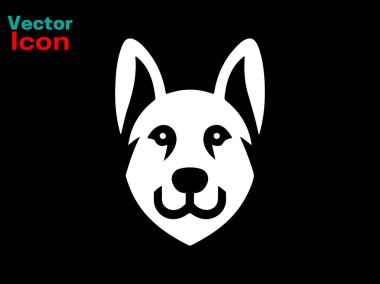 Köpek kafası ikonu. Siluet basit. Düz stil. Çizgi film köpeği suratı. Logo tasarım şablonu. Vektör çizimi. Hayvan Logotype konsepti.