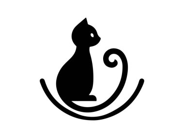 Kedi logosu. Kedi kafası ikonu. Kedi suratlı logo. Siluet basit. Düz stil. Çizgi film kedisi suratı. Logo tasarım şablonu. Vektör çizimi. Hayvan logosu kavramı. 