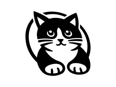 Kedi logosu. Kedi kafası ikonu. Kedi suratlı logo. Siluet basit. Düz stil. Çizgi film kedisi suratı. Logo tasarım şablonu. Vektör çizimi. Hayvan logosu kavramı. 