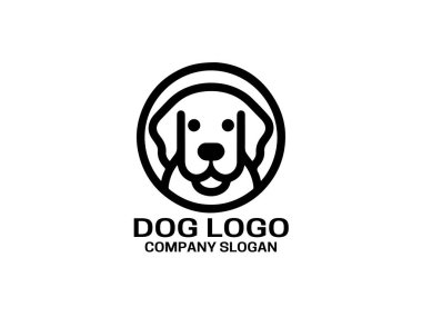 Köpek logosu tasarımı vektör çizimi. Siyah ve beyaz köpek logo şablonu