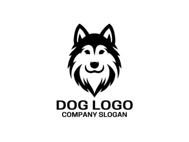 Köpek logosu tasarımı vektör çizimi. Siyah ve beyaz köpek logo şablonu