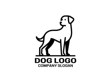 Köpek logosu tasarımı vektör çizimi. Siyah ve beyaz köpek logo şablonu