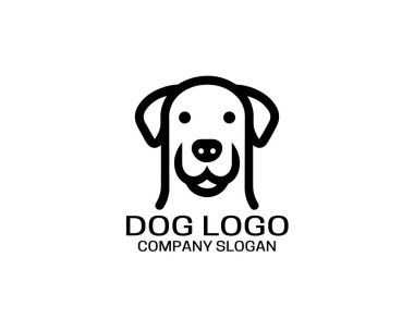 Köpek logosu tasarımı vektör çizimi. Siyah ve beyaz köpek logo şablonu