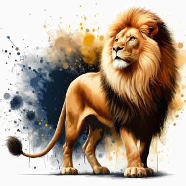 watercolor lion with crown clipart