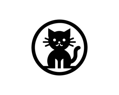 Kedi logosu vektörü. Siluet basit. Düz stil. Kara kedi simgesi logosu. Logo tasarım şablonu. Vektör çizimi. Hayvan logosu kavramı. 