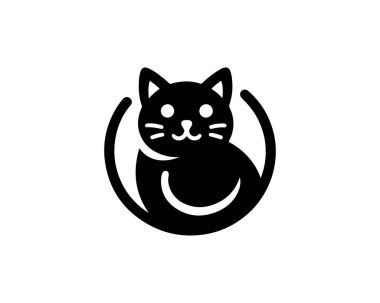 Kedi logosu vektörü. Siluet basit. Düz stil. Kara kedi simgesi logosu. Logo tasarım şablonu. Vektör çizimi. Hayvan logosu kavramı. 