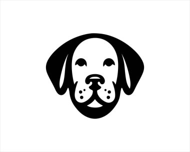 Köpek logosu tasarım şablonu. Köpek kafası ikonu. Vektör çizimi. Basit bir siluet. Düz stil. Köpek suratlı logo. Hayvan logosu kavramı. 