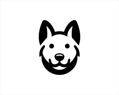 Köpek logosu tasarım şablonu. Köpek kafası ikonu. Vektör çizimi. Basit bir siluet. Düz stil. Köpek suratlı logo. Hayvan logosu kavramı. 