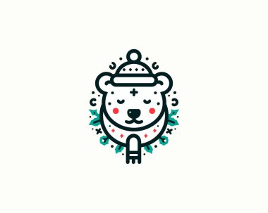 Christmas Polar Bear Logo Design Icon Vector Illustration  clipart