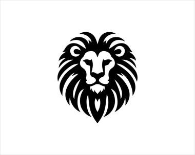 Aslan başlı logo, aslan başlı ikon, aslan yüzlü logo. Basit bir siluet. Düz stil. Logo tasarım şablonu. Vektör çizimi. Hayvan logosu kavramı.