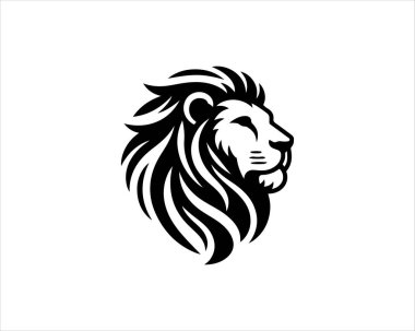 Aslan başlı logo, aslan başlı ikon, aslan yüzlü logo. Basit bir siluet. Düz stil. Logo tasarım şablonu. Vektör çizimi. Hayvan logosu kavramı.