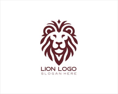 Aslan başlı logo, aslan başlı ikon, aslan yüzlü logo. Basit bir siluet. Düz stil. Logo tasarım şablonu. Vektör çizimi. Hayvan logosu kavramı.