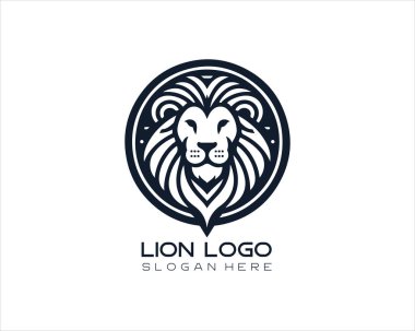 Aslan Logosu Tasarım Vektör Şablonu. Aslan Başı Logo Simgesi Vektör illüstrasyonu. Siyah ve beyaz Aslan baş vektör çizimi.