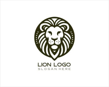 Aslan Logosu Tasarım Vektör Şablonu. Aslan Başı Logo Simgesi Vektör illüstrasyonu. Siyah ve beyaz Aslan baş vektör çizimi.