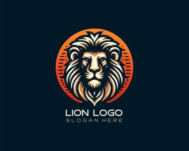 Aslan başlı logo, aslan başlı ikon, aslan yüzlü logo. Basit bir siluet. Düz stil. Logo tasarım şablonu. Vektör çizimi. Hayvan logosu kavramı.