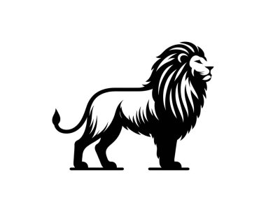 Aslan logosu tasarımı vektör çizimi. Basit siluet. Düz stil. Logo tasarım şablonu. Hayvan logosu kavramı.