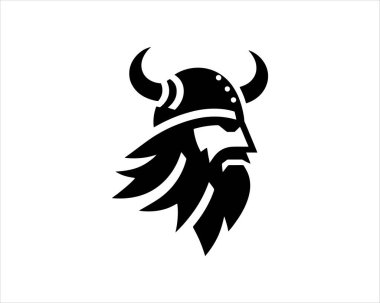 Viking Logo Tasarım Vektör Şablonu. Kuzey Viking logosu. Viking yüzü savaşçı modern logo. Viking Baş Vektör İllüstrasyonu. Siluet İskandinav savaşçı sembolü.