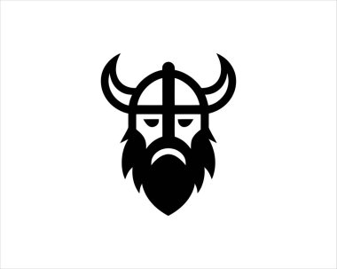 Viking Logo Tasarım Vektör Şablonu. Kuzey Viking logosu. Viking yüzü savaşçı modern logo. Viking Baş Vektör İllüstrasyonu. Siluet İskandinav savaşçı sembolü.