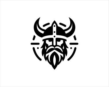 Viking Logo Tasarım Vektör Şablonu. Kuzey Viking logosu. Viking yüzü savaşçı modern logo. Viking Baş Vektör İllüstrasyonu. Siluet İskandinav savaşçı sembolü.