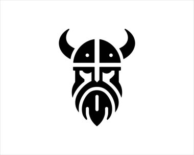 Viking Logo Tasarım Vektör Şablonu. Kuzey Viking logosu. Viking yüzü savaşçı modern logo. Viking Baş Vektör İllüstrasyonu. Siluet İskandinav savaşçı sembolü.