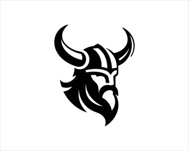 Viking Logo Tasarım Vektör Şablonu. Kuzey Viking logosu. Viking yüzü savaşçı modern logo. Viking Baş Vektör İllüstrasyonu. Siluet İskandinav savaşçı sembolü.