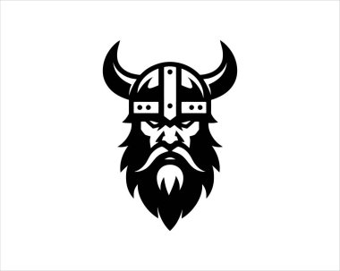 Viking Logo Tasarım Vektör Şablonu. Kuzey Viking logosu. Viking yüzü savaşçı modern logo. Viking Baş Vektör İllüstrasyonu. Siluet İskandinav savaşçı sembolü.