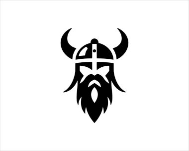 Viking Logo Tasarım Vektör Şablonu. Kuzey Viking logosu. Viking yüzü savaşçı modern logo. Viking Baş Vektör İllüstrasyonu. Siluet İskandinav savaşçı sembolü.