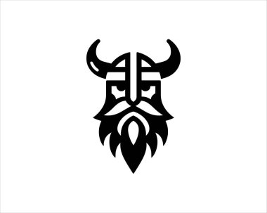 Viking Logo Tasarım Vektör Şablonu. Kuzey Viking logosu. Viking yüzü savaşçı modern logo. Viking Baş Vektör İllüstrasyonu. Siluet İskandinav savaşçı sembolü.