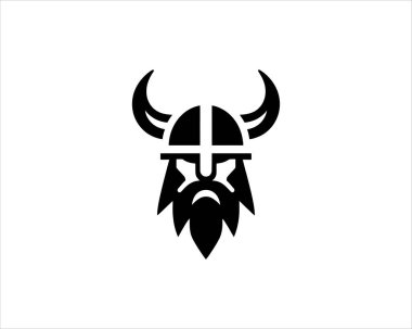 Viking Logo Tasarım Vektör Şablonu. Kuzey Viking logosu. Viking yüzü savaşçı modern logo. Viking Baş Vektör İllüstrasyonu. Siluet İskandinav savaşçı sembolü.