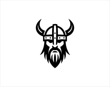 Viking Logo Tasarım Vektör Şablonu. Kuzey Viking logosu. Viking yüzü savaşçı modern logo. Viking Baş Vektör İllüstrasyonu. Siluet İskandinav savaşçı sembolü.