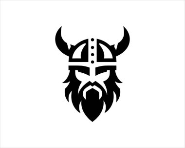 Viking Logo Tasarım Vektör Şablonu. Kuzey Viking logosu. Viking yüzü savaşçı modern logo. Viking Baş Vektör İllüstrasyonu. Siluet İskandinav savaşçı sembolü.