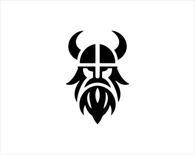 Viking Logo Tasarım Vektör Şablonu. Kuzey Viking logosu. Viking yüzü savaşçı modern logo. Viking Baş Vektör İllüstrasyonu. Siluet İskandinav savaşçı sembolü.