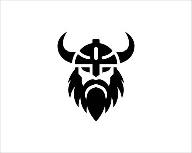 Viking Logo Tasarım Vektör Şablonu. Kuzey Viking logosu. Viking yüzü savaşçı modern logo. Viking Baş Vektör İllüstrasyonu. Siluet İskandinav savaşçı sembolü.