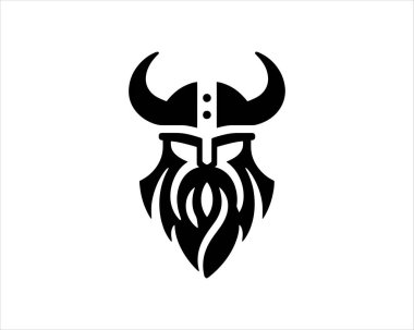 Viking Logo Tasarım Vektör Şablonu. Kuzey Viking logosu. Viking yüzü savaşçı modern logo. Viking Baş Vektör İllüstrasyonu. Siluet İskandinav savaşçı sembolü.